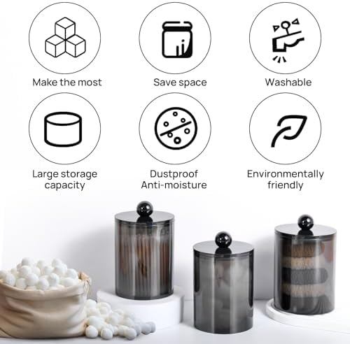 2 Pack Qtip Holder Canister Apothecary Jar Set for Cotton Swabs
