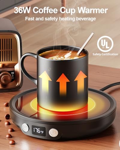 SWEETFULL Mug Warmer with 3 Temp Settings and 4H Safety Timer - Black