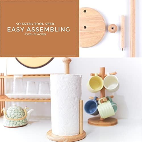 E-ROOM TREND Paper Towel Holder Large Base 7 Inch Wooden Natural