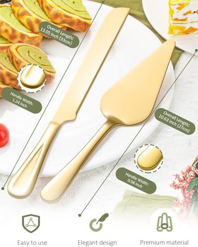 FTAKRY 13-Inch Cake Cutting Set with Gold Finish