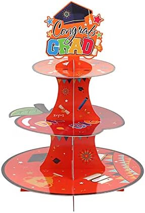Kindergarten Graduation Cupcake Stand - 3 Tier Cardboard Dessert Tower with Congrats Grad Topper