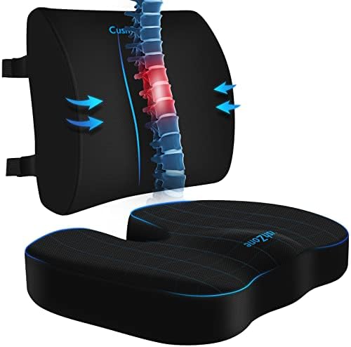 CushZone Seat Cushion with Lumbar Support and Adjustable Strap - Black