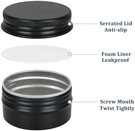 Acrux7 50 Pack 1oz Black Aluminum Tins with Lids