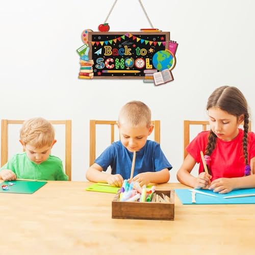 Aryroi Back to School Wood Sign with Books and Apple