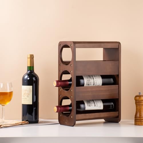 3 Bottle Tabletop Wine Rack Pine Wood Holder