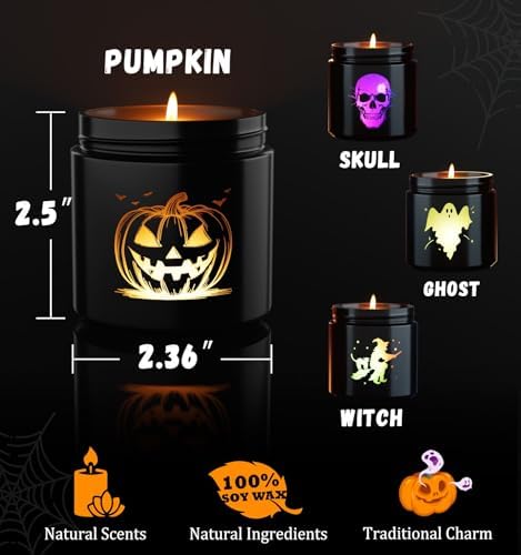 Halloween Candle Set 4 Pack with Pumpkin Skull Ghost Witch
