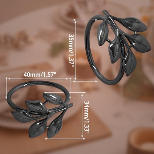 Uenhoy Leaf Napkin Rings Set of 20 Black Napkin Holders
