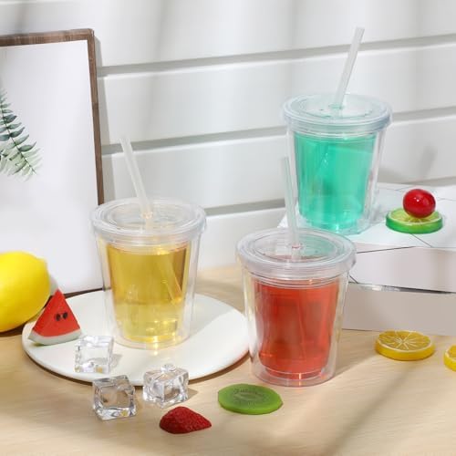 15 Pcs Clear Tumblers with Lid and Straw for Kids