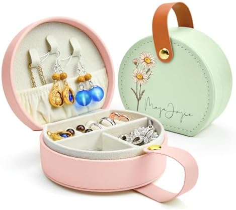 Personalized Leather Jewelry Box with Name and Birth Flower for Women