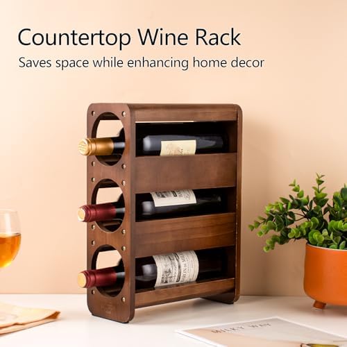 3 Bottle Tabletop Wine Rack Pine Wood Holder