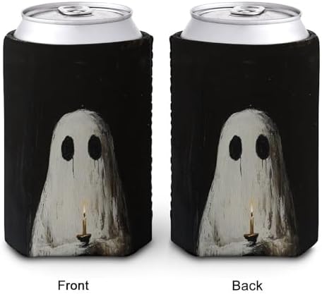 Beer Can Cooler Sleeve Ghost Candle Halloween Insulated Holder