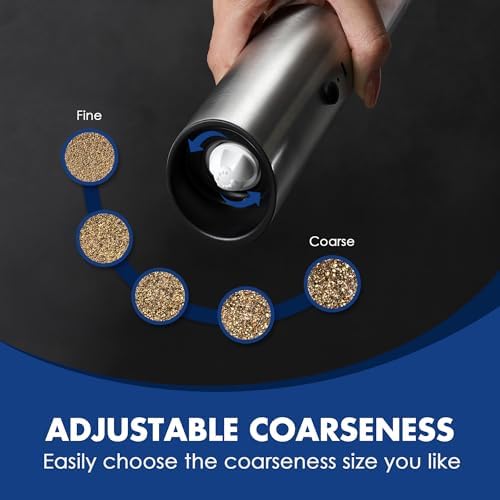 Vzaahu Gravity Electric Pepper and Salt Grinder Set of 2 - Rechargeable and Adjustable