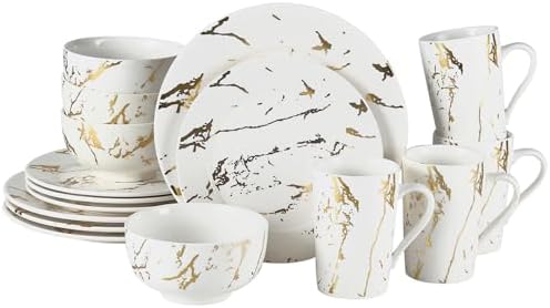 Porcelain Dinnerware Set for 4 with Gold Design