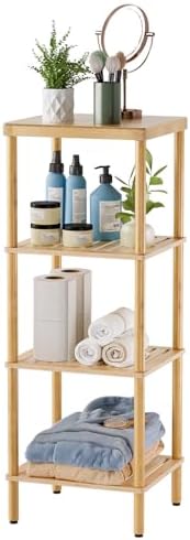 AmazerBath Bamboo 4-Tier Shelf Space Saver for Bathroom Kitchen Living Room