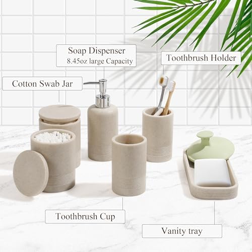 Modern Bathroom Accessory Set 6 Piece Beige