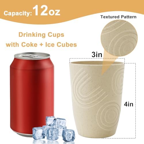 BUSOKIP 12 oz Wheat Straw Cups Set of 6 Beige