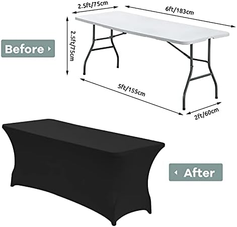 CWK 6FT Waterproof Stretch Spandex Table Cover Black