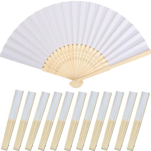 12 Pack 83 Inch White Folding Paper Hand Fan for Women