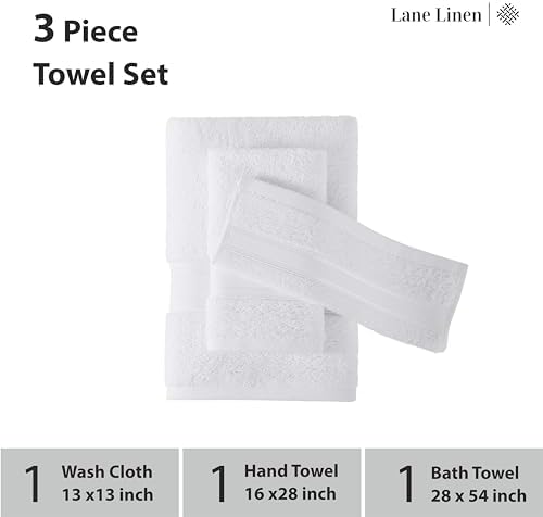Lane Linen Luxury Bath Towel Set 3 Piece White