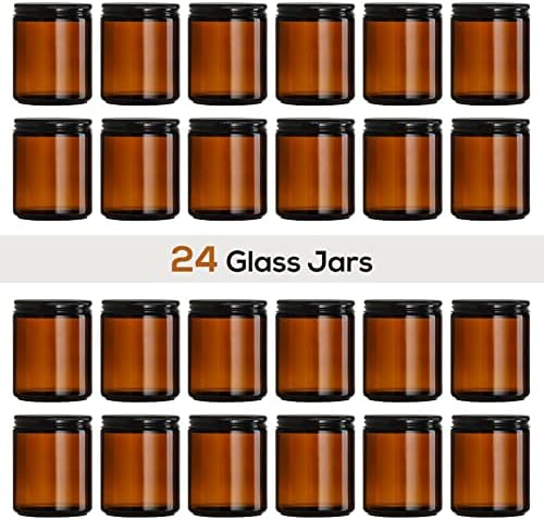 24 Pack 8oz Amber Glass Jars with Black Lids