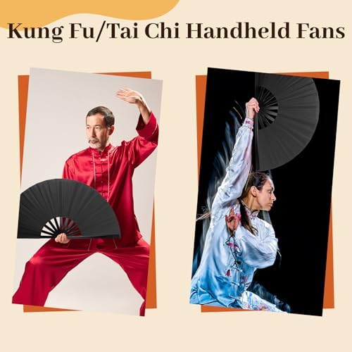 8pcs Large Folding Fans Set for Line Dance and Popping - Black