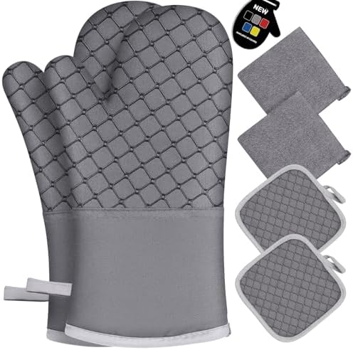 6 Pcs Oven Mitts and Pot Holders Set Grey