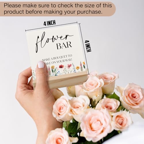 ANIANG Flower Bar Sign 4x4 Inch Wooden Plaque