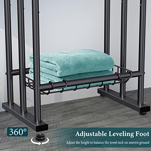 Kayfia 40 Inch Free Standing Towel Rack 3 Tier with Basket Black