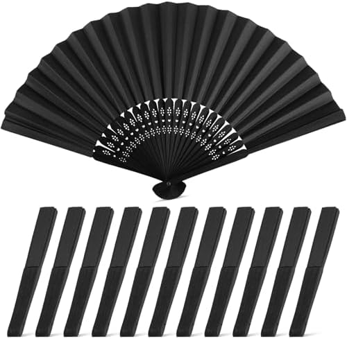 JOHOUSE 12 Pack Black Paper Folding Fans for Women