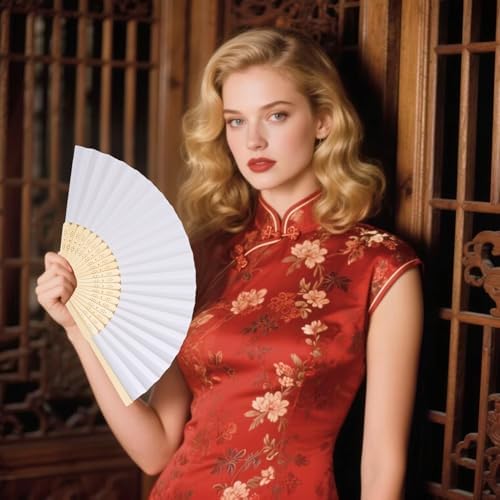 12 Pack 83 Inch White Folding Paper Hand Fan for Women