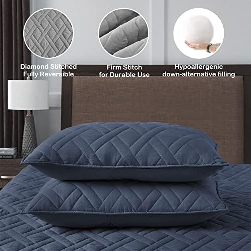HORIMOTE HOME Queen Size Navy Blue Diamond Quilt Set