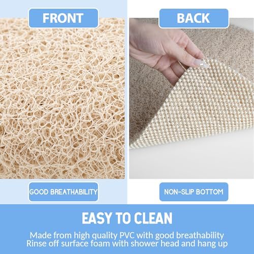 Non Slip Bathtub Mat with Foot Scrubber Beige 24x16 Inch