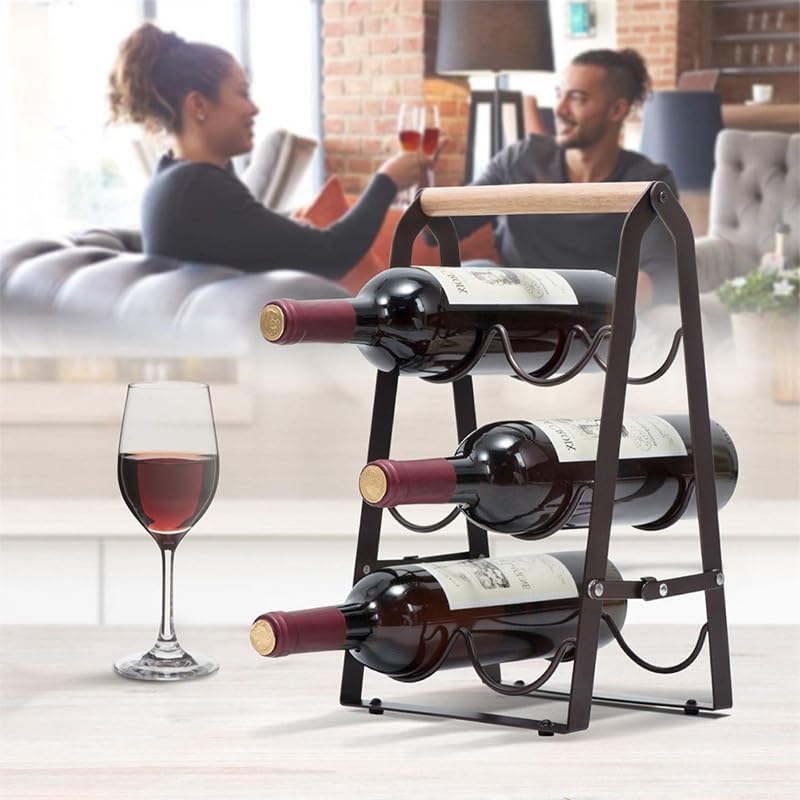 Modern 6 Bottle Black Wooden Wine Rack Stand