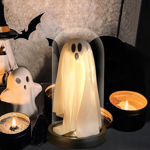 Light Up Ghost Glass Cloche Halloween Decor
