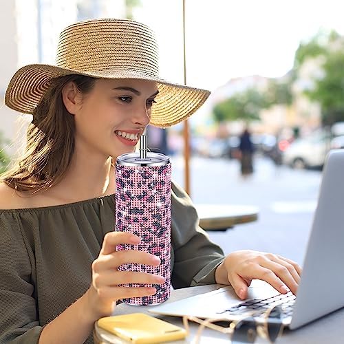 Tessco Bling Tumbler with Straw and Lid 20 oz Pink Leopard Print