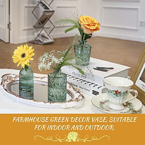 KAMJUNTAR Green Glass Bud Vase Set of 22