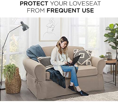 Zenna Home Pixel Ultra Soft Stretch Loveseat Slipcover Sand