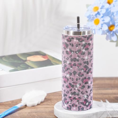 Tessco Bling Tumbler with Straw and Lid 20 oz Pink Leopard Print