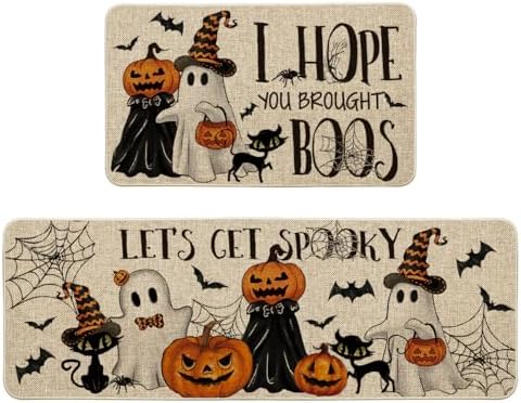 Artoid Mode Halloween Kitchen Mats Set of 2 Black Cat Spider Web