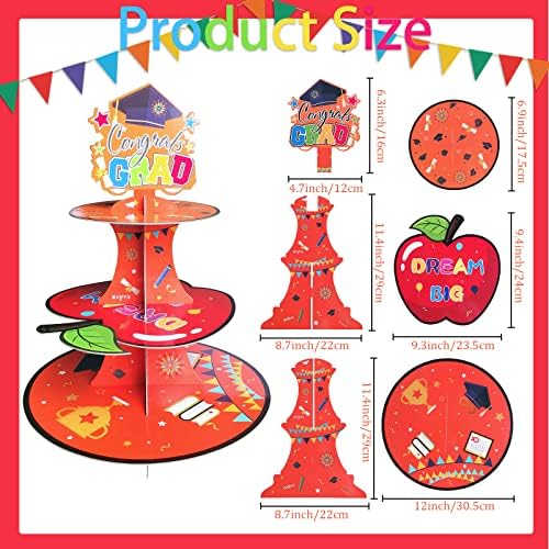 Kindergarten Graduation Cupcake Stand - 3 Tier Cardboard Dessert Tower with Congrats Grad Topper