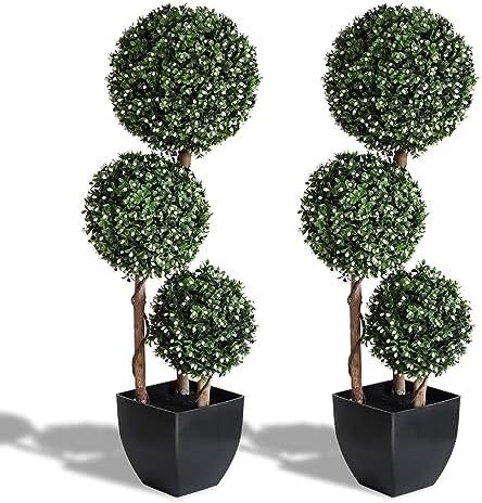 Momoplant 2 Pack 35 Inch Artificial Triple Topiary Ball White