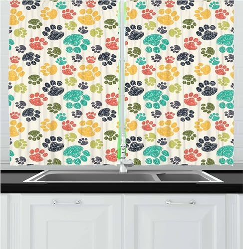 Ambesonna Dog Lover Kitchen Curtains 2 Panel Set