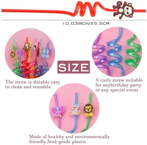 24Pcs Jungle Animal Party Straws for Kids and Adults