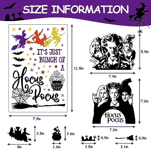 GreenPine 6Pcs Halloween Window Clings Witch Decals Bats Spider Webs