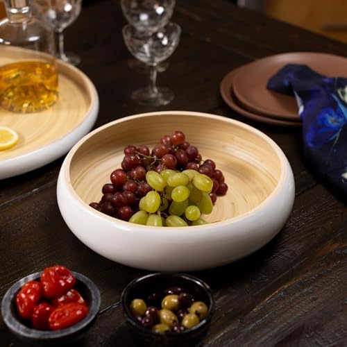 LEXA 12 Inch White Bamboo Salad Bowl - 130 Oz Lightweight