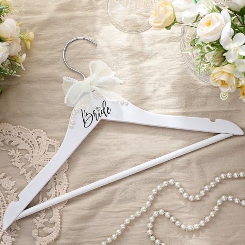 Yuntau Bride Wedding Dress Hanger with Pearl Ribbon Bow