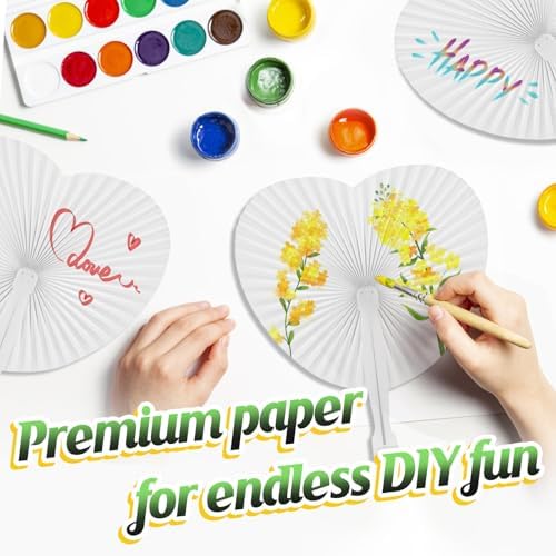 Cosweet 50 Pack White Heart Shaped Folding Fans