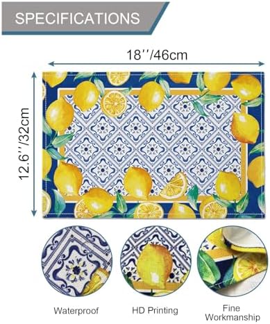 Yellow Lemon Placemat Waterproof Rectangular