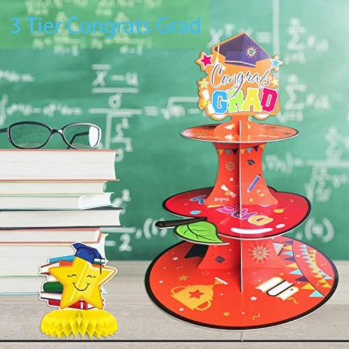 Kindergarten Graduation Cupcake Stand - 3 Tier Cardboard Dessert Tower with Congrats Grad Topper