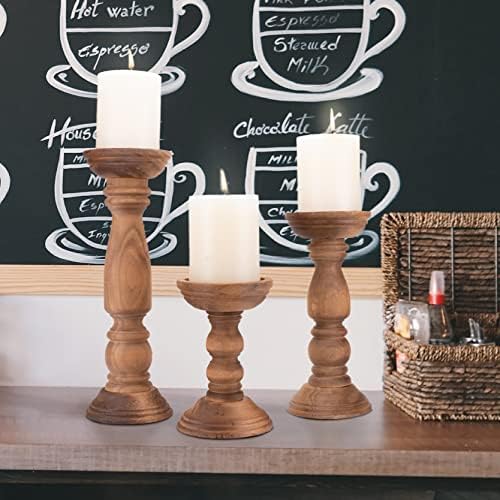 BANOMII Farmhouse Wooden Candle Holder Set of 3